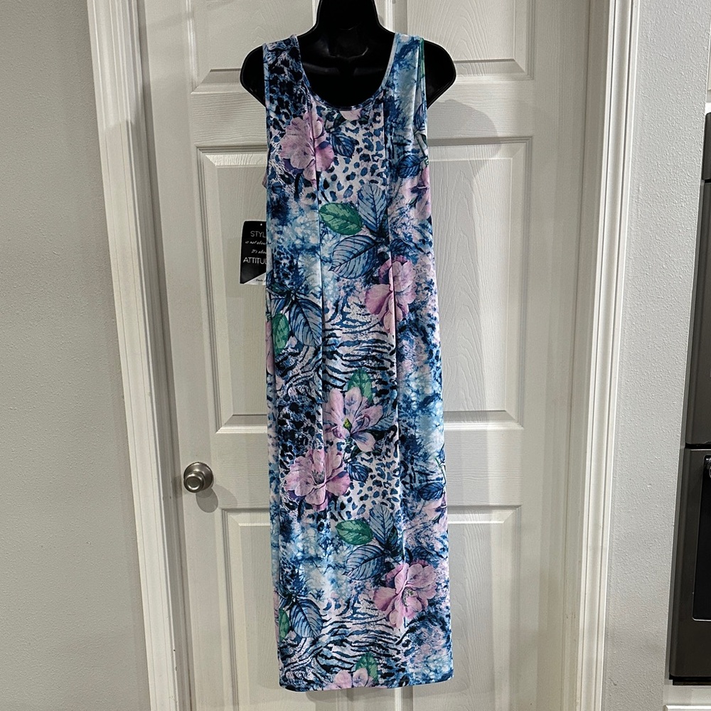 Attitudes by Renee Blue and Pink Patterned maxi Dress - Picture 8 of 15